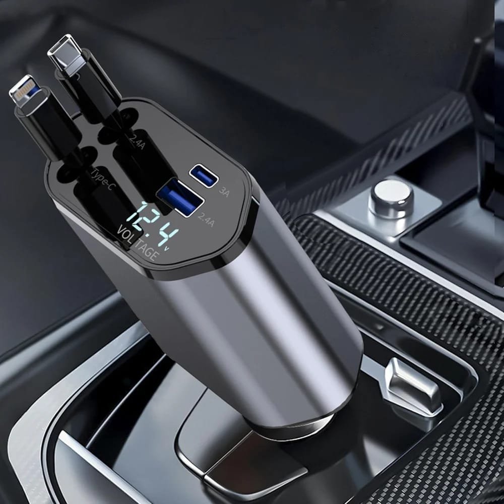 4-in-1 Car Charger Cable with Digital Voltage Display – 800mm - photo 1
